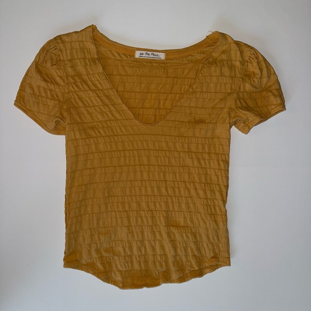 Free People Women’s Yellow V Neck Shirt Medium